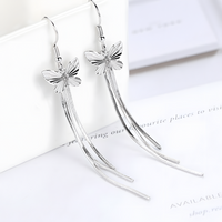 925 Silver-Plated Butterfly Tassel Drop Earrings Women – Long Silver Chains 1051