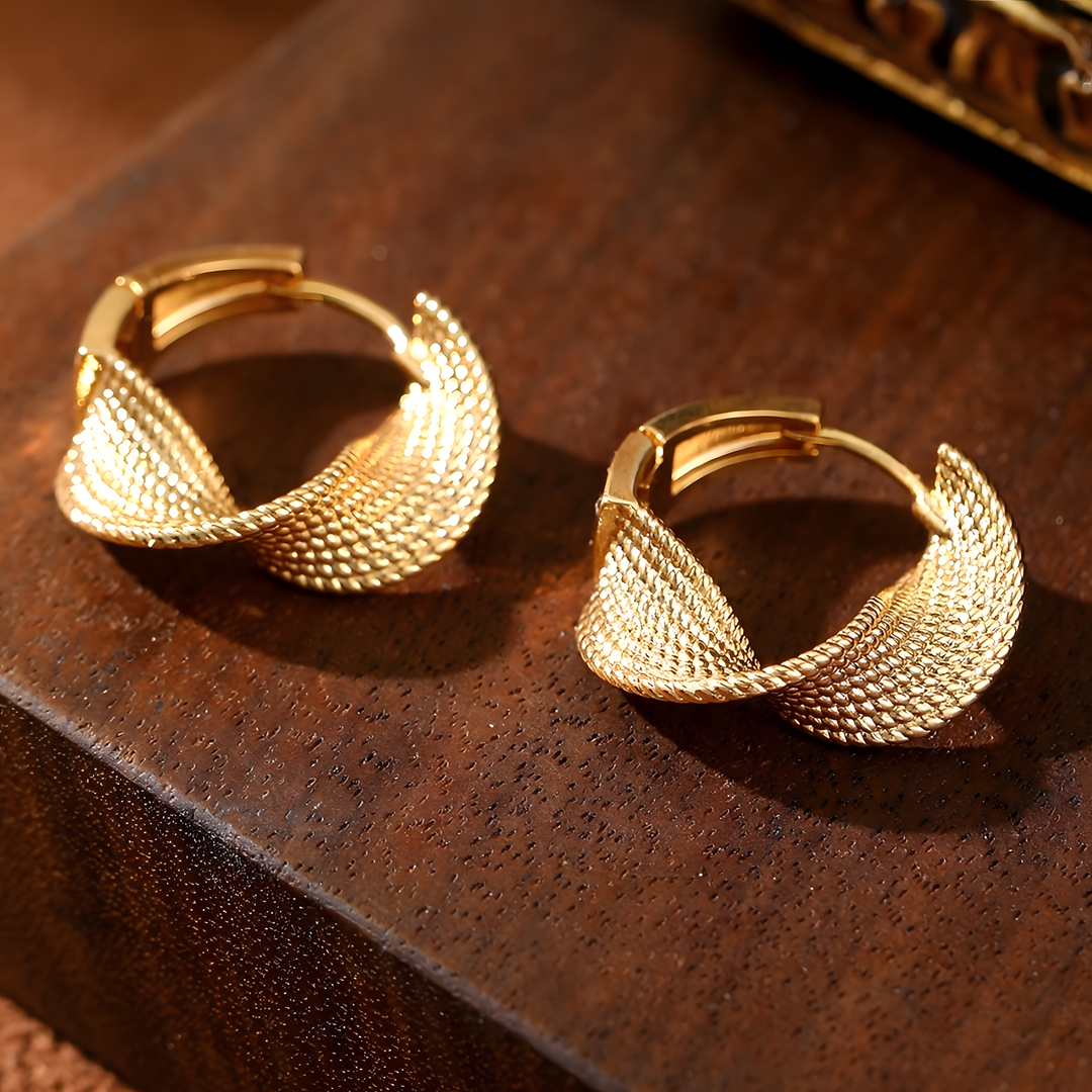 Lightweight Twisted Texture Hoop Earrings 1.4inch: 2024 New Trendy Gold 661