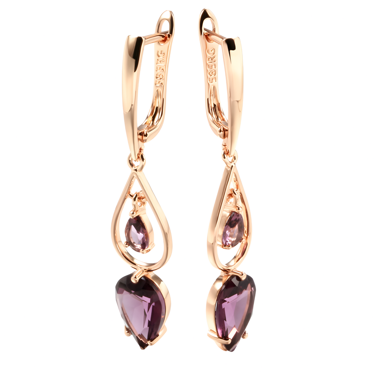 Long Drop Earrings for Women, Copper Alloy with Rose Gold Colour Plating 1279