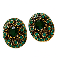 Vintage Green Crystal Oval Stud Earrings For Women Gold-Plated Copper 1462
