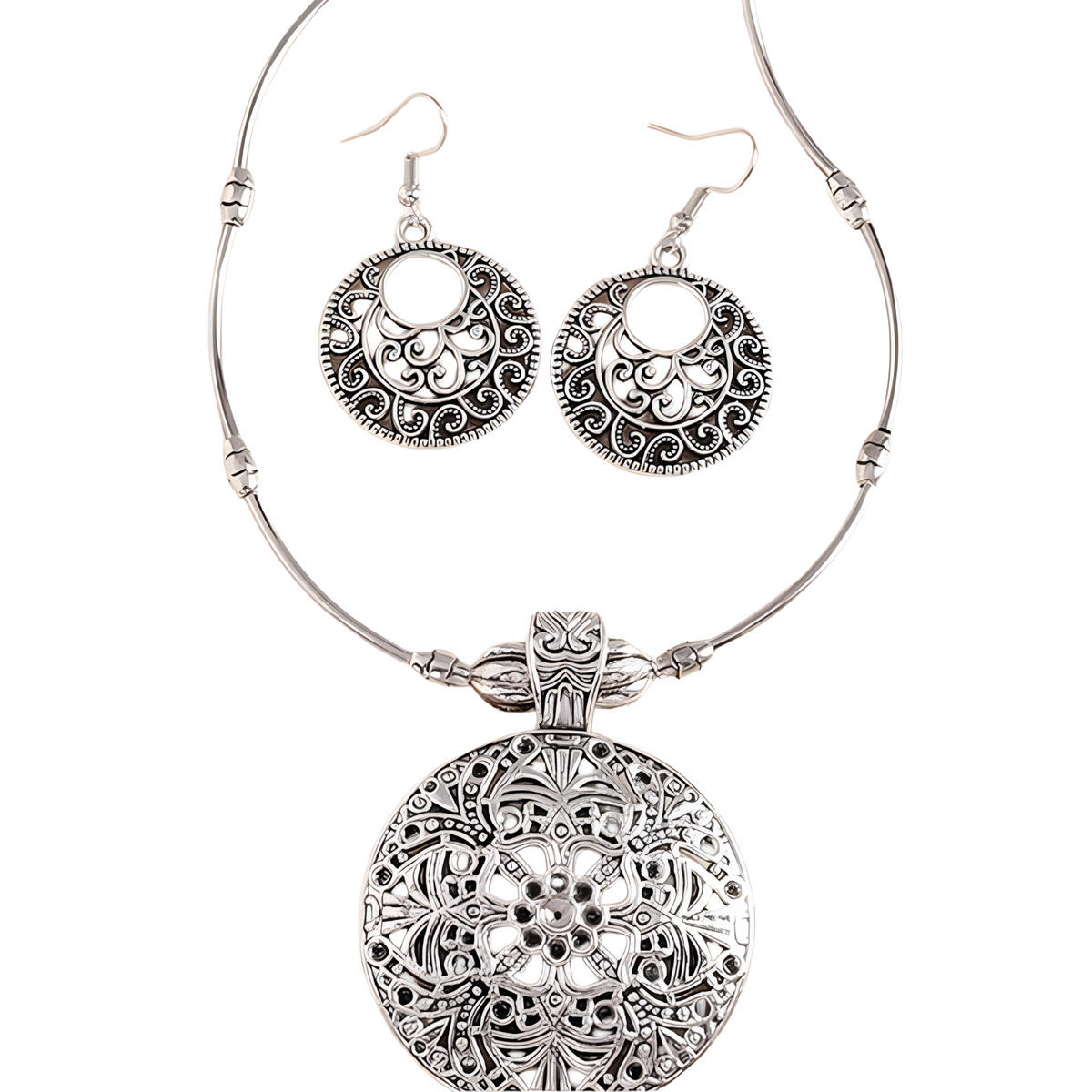 Silver Plated Alloy Necklace And Earrings Set For Women 1 Pair Earrings 1410