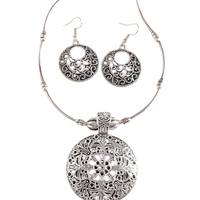 Silver Plated Alloy Necklace And Earrings Set For Women 1 Pair Earrings 1410