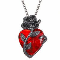 Womens Red Heart Rose Pendant Necklace-Black Rhodium-Plated Alloy, Faceted 1315
