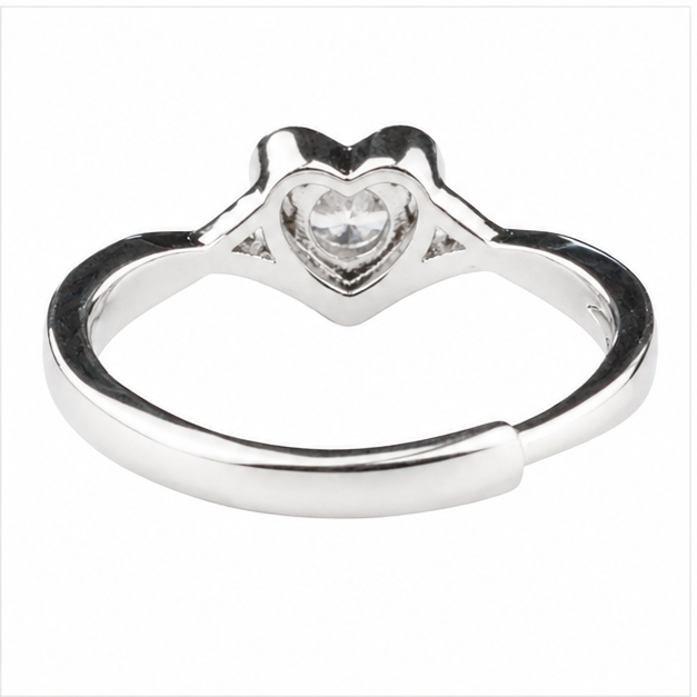 Women's Adjustable Heart Solitaire Zircon Ring, Round Brilliant Promise 1641