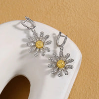 Daisy Flower Drop Earrings Women Zinc Alloy Metal Crystal Sunflower Design 1056