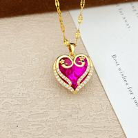 Womens Multi Color Crystal Heart Pendant Necklace 18K Gold Inlaid Zircon 1311