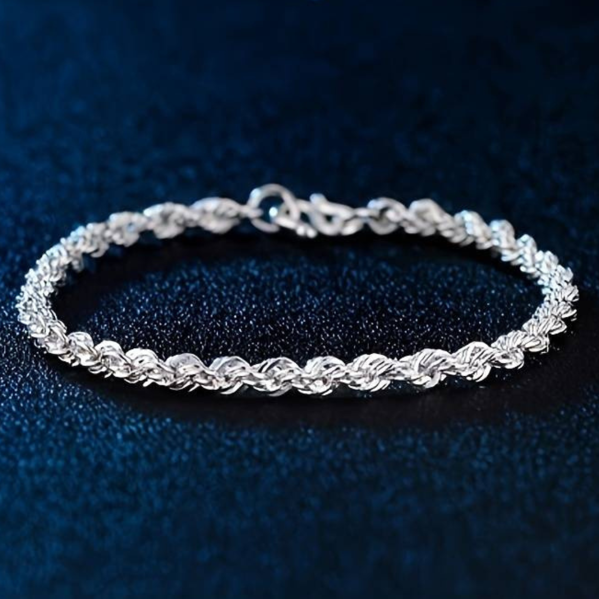 925 Sterling Silver 4MM Rope Chain Bracelet with Heart Charm, 20CM Length 150