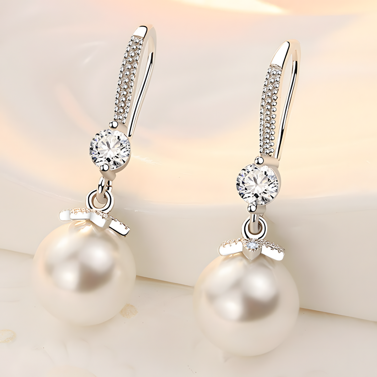 925 Silver-Plated Pearl Drop Earring for Women Elegant Round Imitation Pearl 901