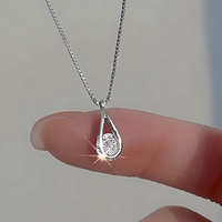 Silver-Tone Water Drop Zircon Necklace for Women – Elegant Crystal Pendant 823