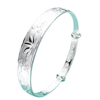 Lotus Fish Pattern Open Bangle Bracelet For Women Adjustable Cuff Wide Text 1771