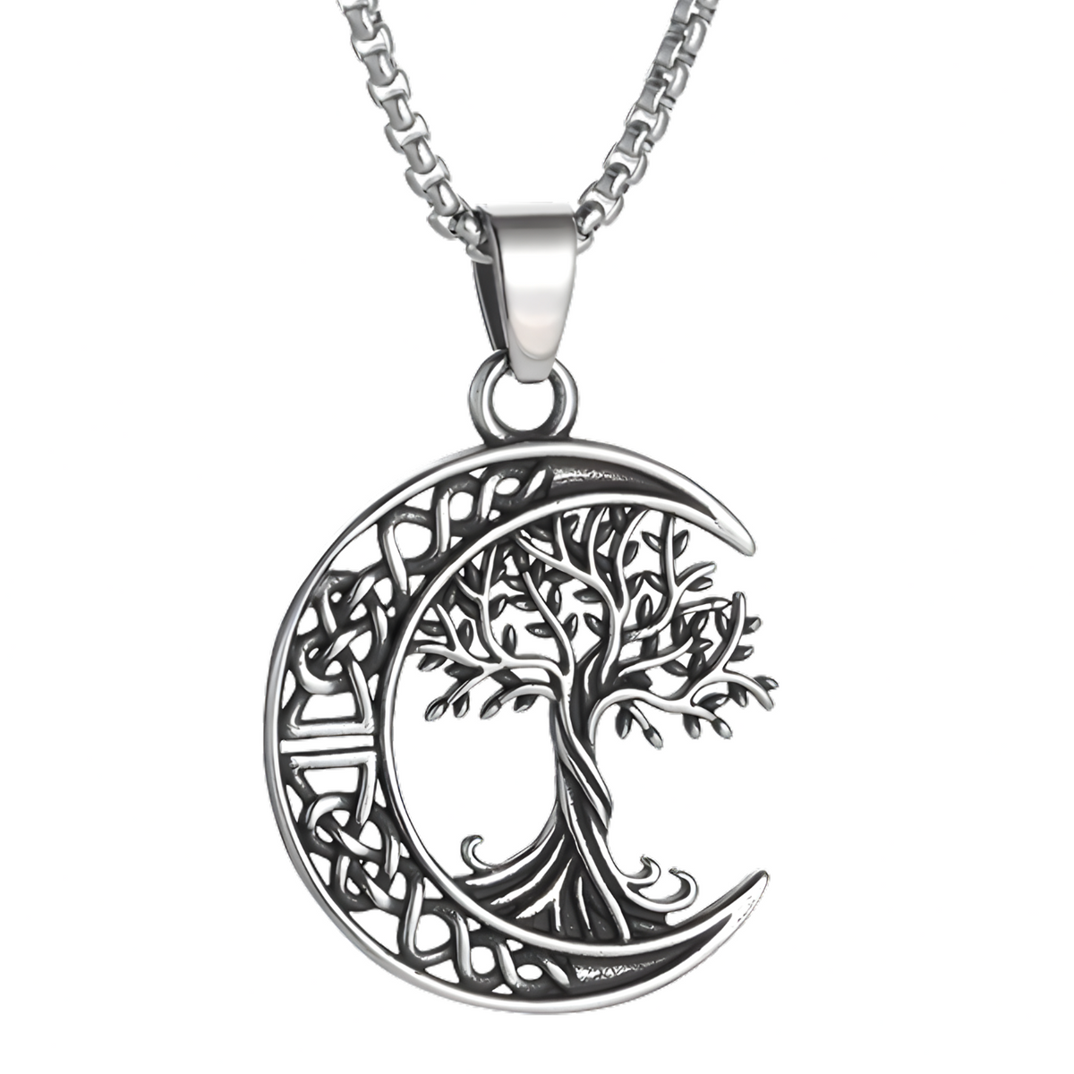 Celtic Tree of Life Crescent Moon Necklace f– Zinc Alloy Metal Pendant 1083