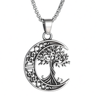 Celtic Tree of Life Crescent Moon Necklace f– Zinc Alloy Metal Pendant 1083