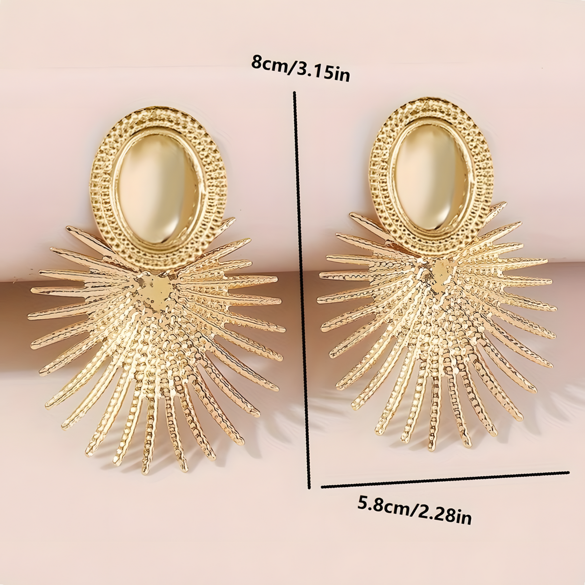 Vintage Gold Sunburst Clip-On Earrings Women – 8cm Irregular Oval Iron Alloy 780