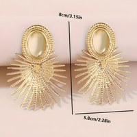 Vintage Gold Sunburst Clip-On Earrings Women – 8cm Irregular Oval Iron Alloy 780