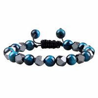 MultiColor 8mm Tiger Eye Beaded Bracelet Adjustable Macrame Bracelet Unisex 1356