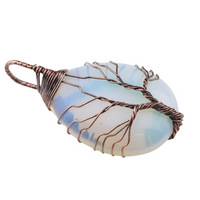 Opal Tree Of Life Pendant Necklace For Women Oval Opalescent Gemstone State 1345