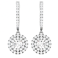 Rhodium-Plated Hoop Drop Earrings For Women With Round Cubic Zirconia Pave 1438