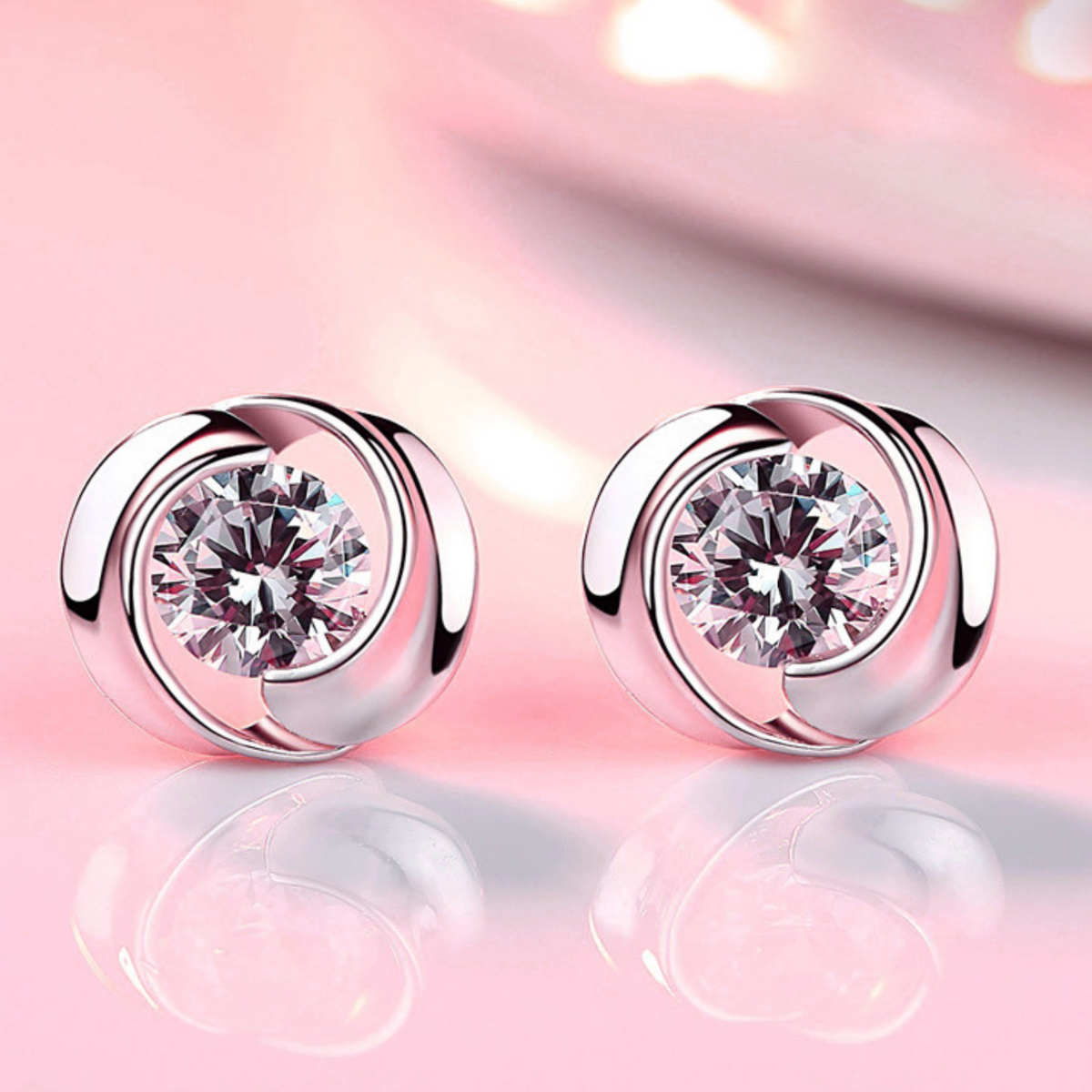 925 Silver-Plated Copper Alloy, Round Cubic Zirconia Stud Earrings for Women 957