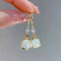 Moonstone Bead Shiny Rhinestone Decor Dangle Earrings Elegant Simple Style 29 UK
