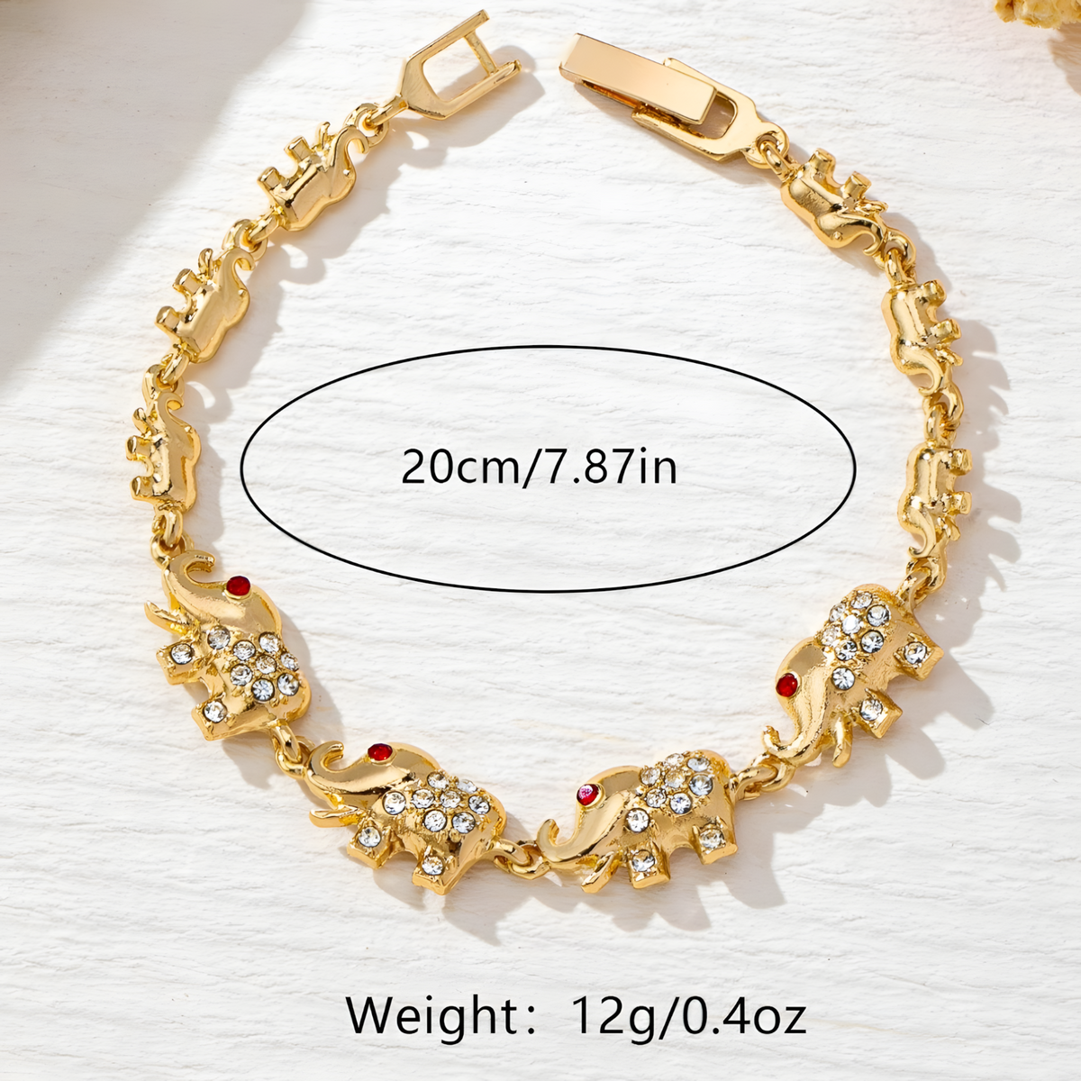Gold Elephant Link Bracelet – Cute Animal Design with AAA+ Cubic Zirconia - 735