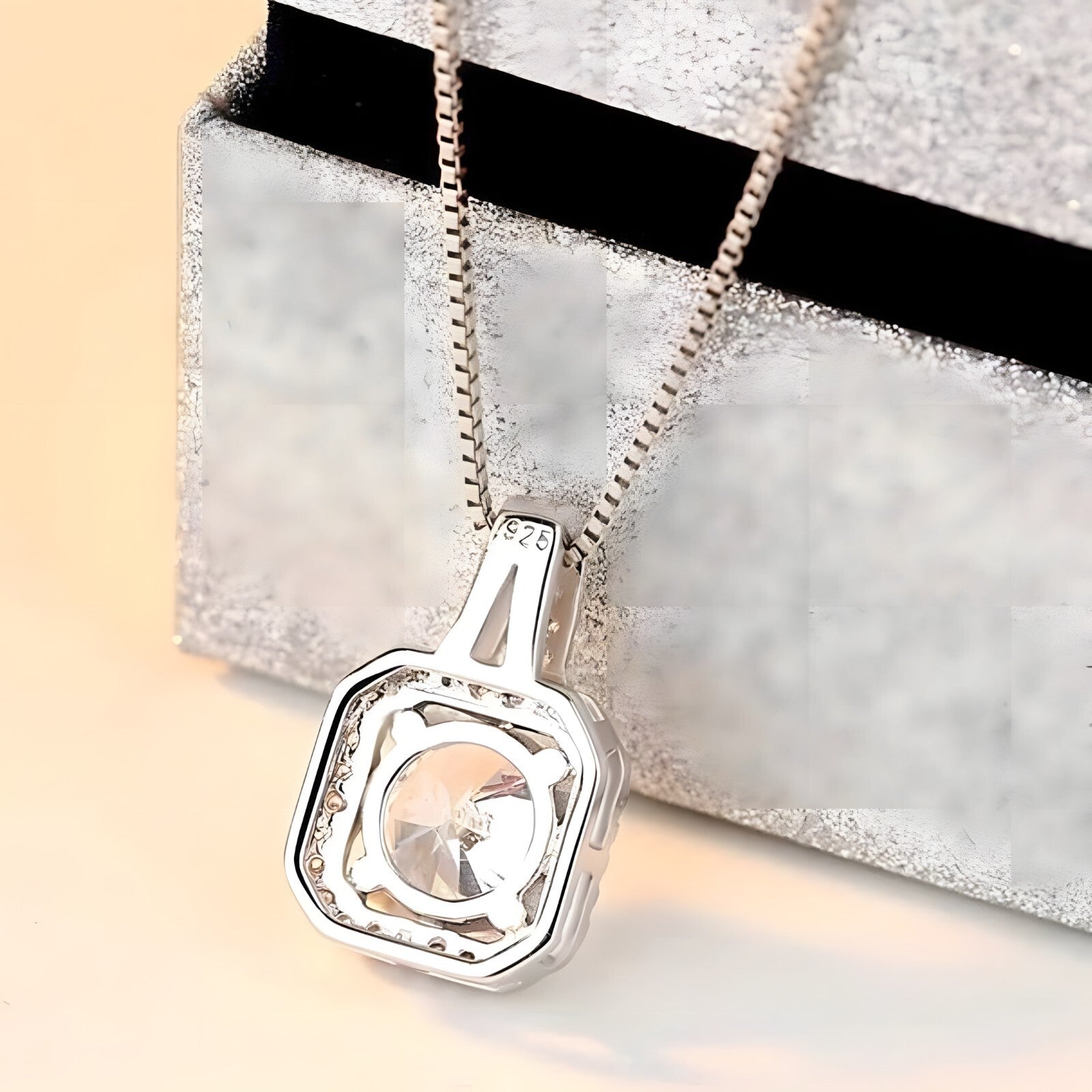 925 Sterling Silver AAA Zircon Square Pendant Necklaces Exquisite Crystal 264