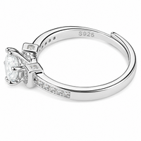 Adjustable Round Brilliant Zircon Engagement Ring, Silver Tone Solitaire 1608