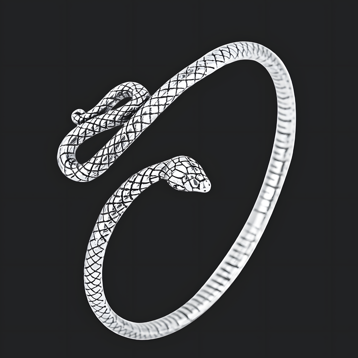 Serpent Open Cuff Bracelet for Women Rhodium-Plated Alloy Snake Head Bangle 1446