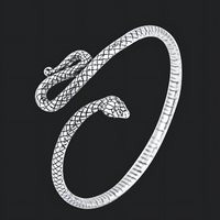 Serpent Open Cuff Bracelet for Women Rhodium-Plated Alloy Snake Head Bangle 1446