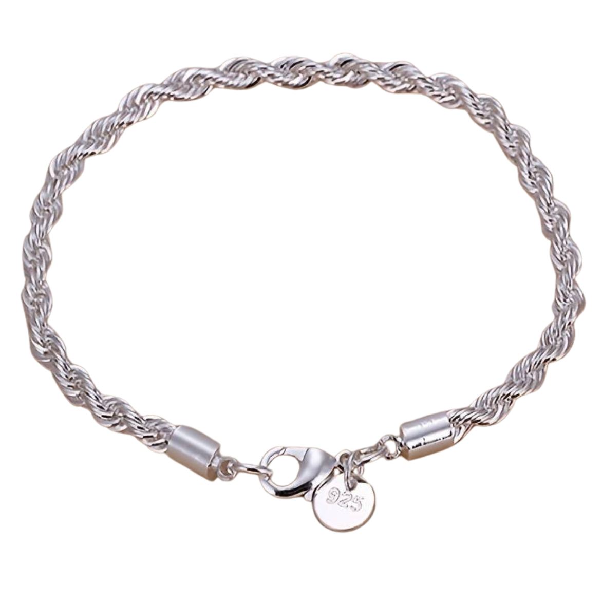 925 Sterling Silver 4MM Rope Chain Bracelet with Heart Charm, 20CM Length 150