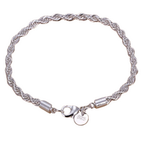 925 Sterling Silver 4MM Rope Chain Bracelet with Heart Charm, 20CM Length 150