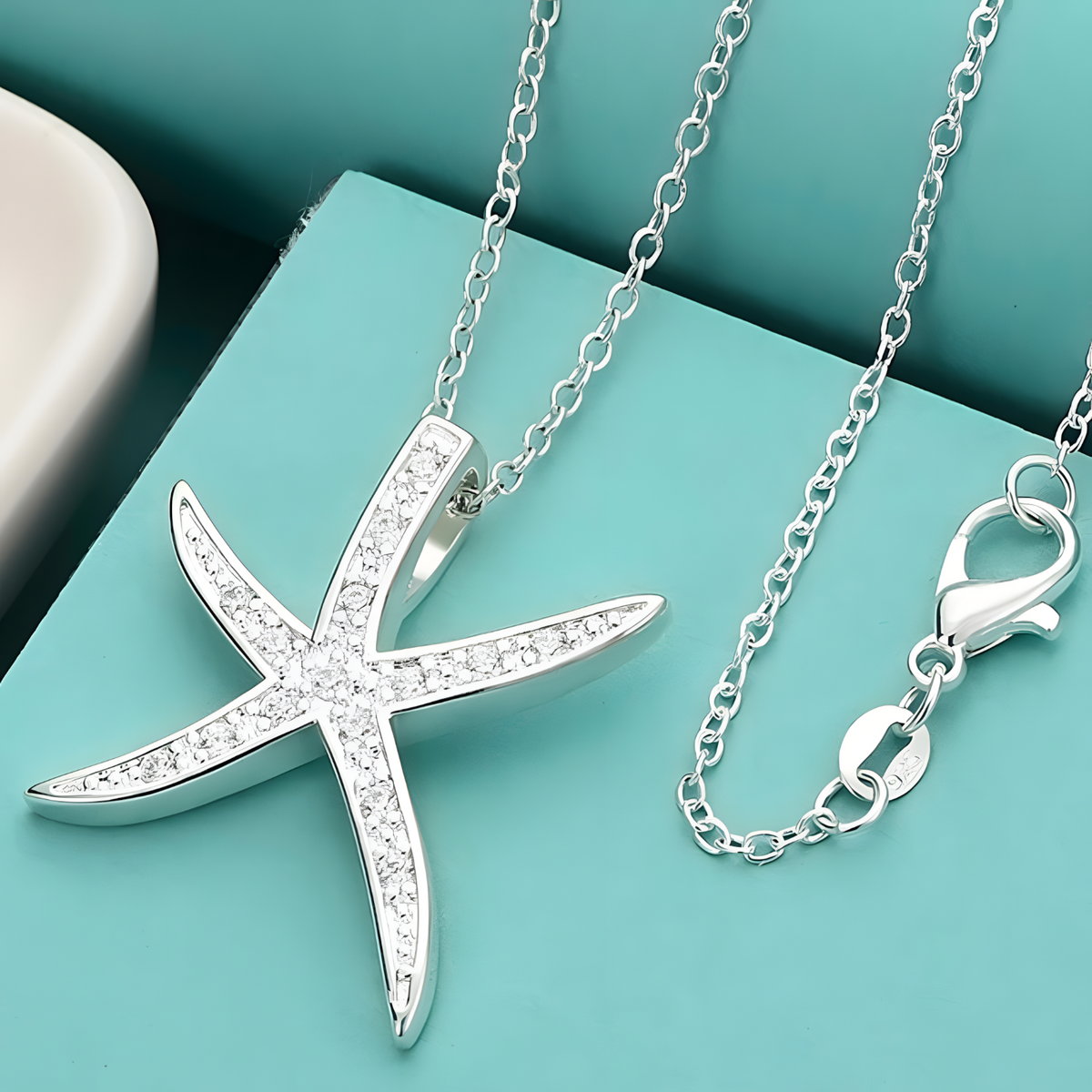 Starfish Pendant Necklace For Women - Sparkle Sea Star Charm, Crystal Look  1791