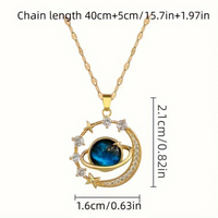 Gold-Plated Starry Planet Moon Pendant Necklace, Stainless Steel Celestial 152