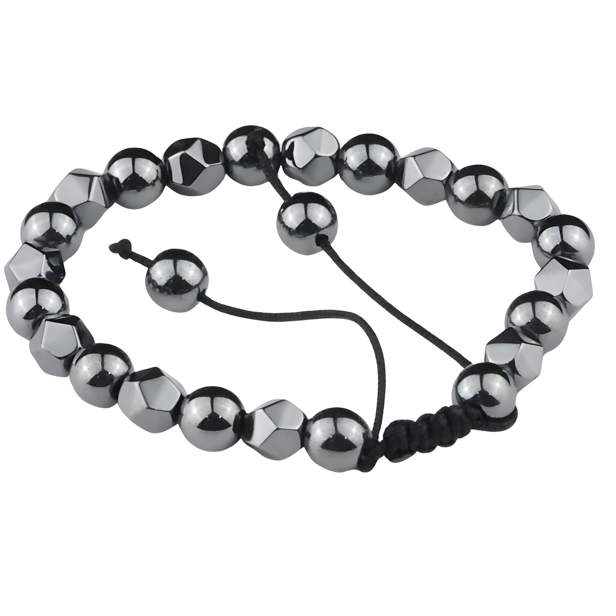 Grey 8mm Hematite Beaded Bracelet Adjustable Macrame Bracelet Unisex Magnet 1352