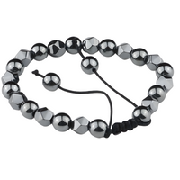 Grey 8mm Hematite Beaded Bracelet Adjustable Macrame Bracelet Unisex Magnet 1352