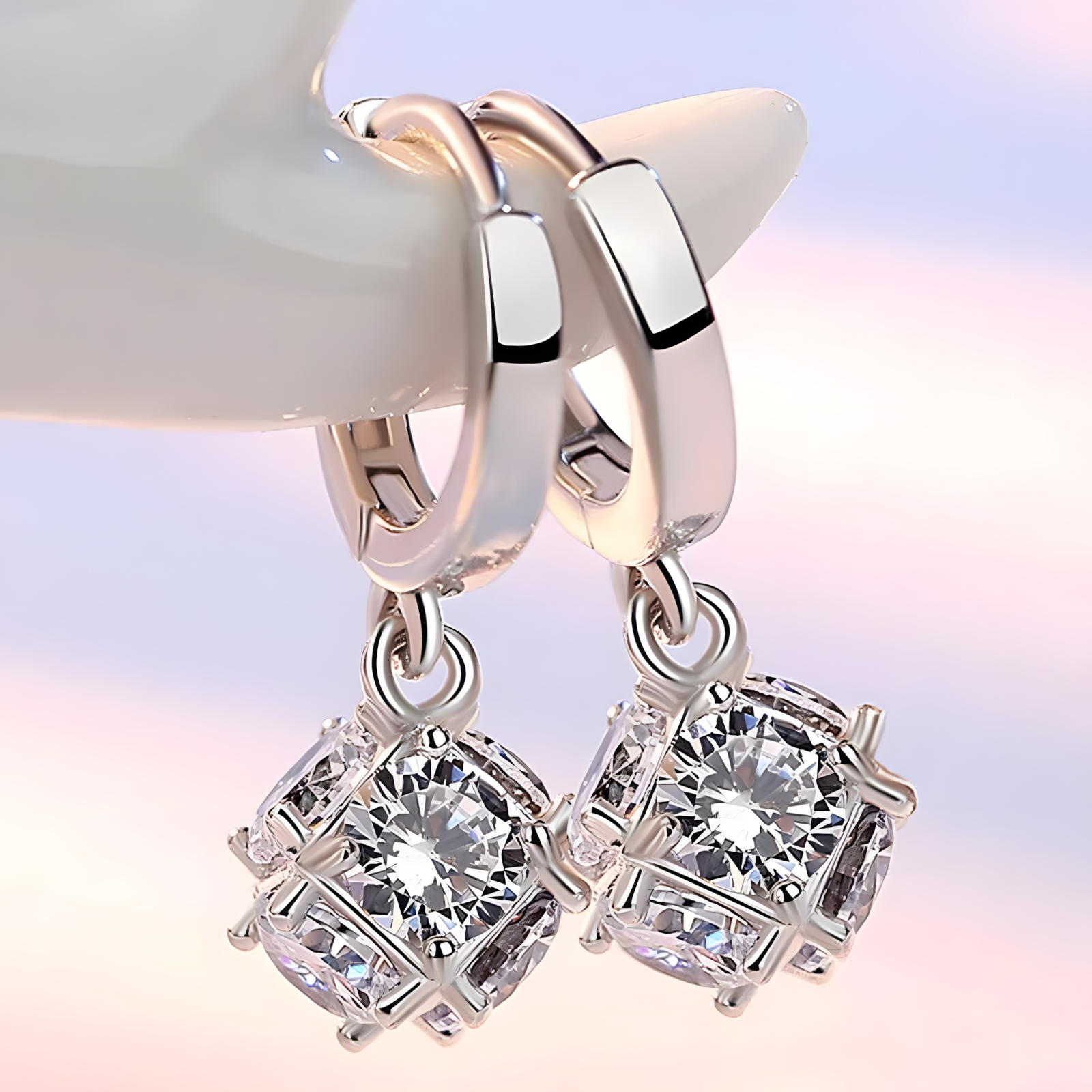 Women's Dangle Hoop Earrings,925 Sterling Silver Plated with Round-Cut Cubic 467
