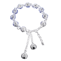 Silver Plated Hollow Filigree Ball Bracelet with Tassel, Womens Adjustable 423
