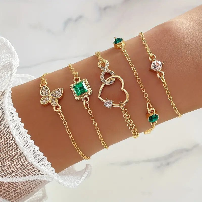 5pcs/Set Elegant Emerald Sparkle Square Butterfly Heart Bracelet Wedding 78 UK