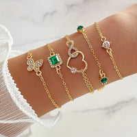 5pcs/Set Elegant Emerald Sparkle Square Butterfly Heart Bracelet Wedding 78 UK
