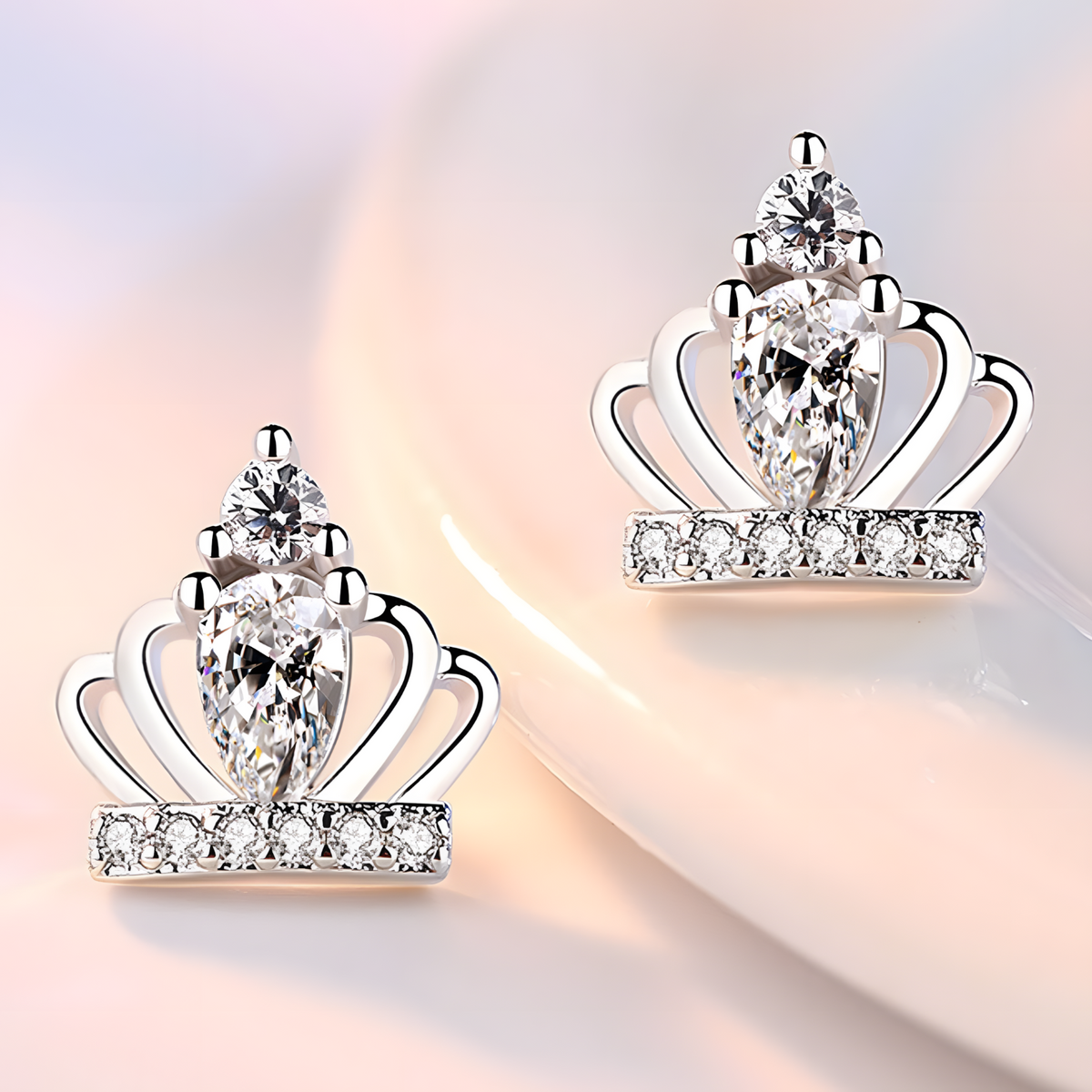 Crown Zircon Stud Earrings for Women – Cute Romantic Style 925 SilverPlated 1004