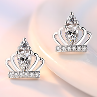 Crown Zircon Stud Earrings for Women – Cute Romantic Style 925 SilverPlated 1004