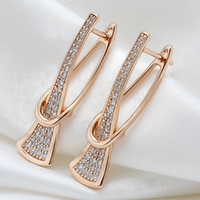 Rose Gold Zircon Loop Earrings for Women – Sparkling Inlaid Crystal Dangle 678