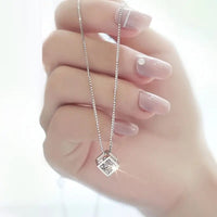 Hollow Cubic Shape Pendant Necklace Inlaid Shiny Zircon Pendant Necklace 71