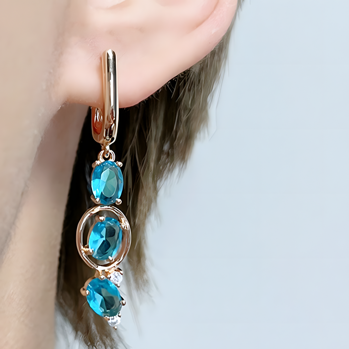 Blue Natural Zircon Drop Earrings for Women,Copper Alloy with 585 Rose Gold 1275