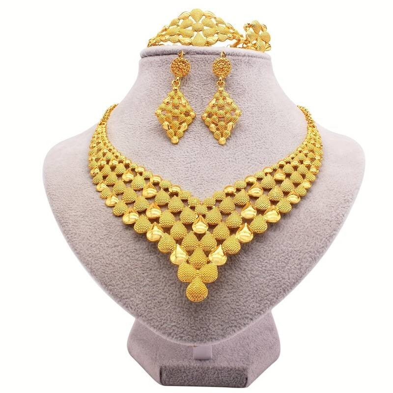 5-Piece Bridal Jewelry Set: Earrings, Necklace, Bangle, Ring, Exaggerated 110