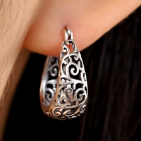 Womens 925 Sterling Silver Vine Pattern Hoop Earrings Hinged Snap Closure B47