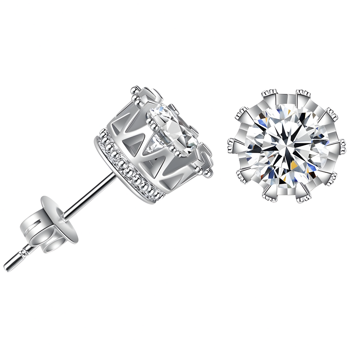 Silver Colour Cubic Zirconia Stud Earrings for Women– TRENDY Round White CZ 1049