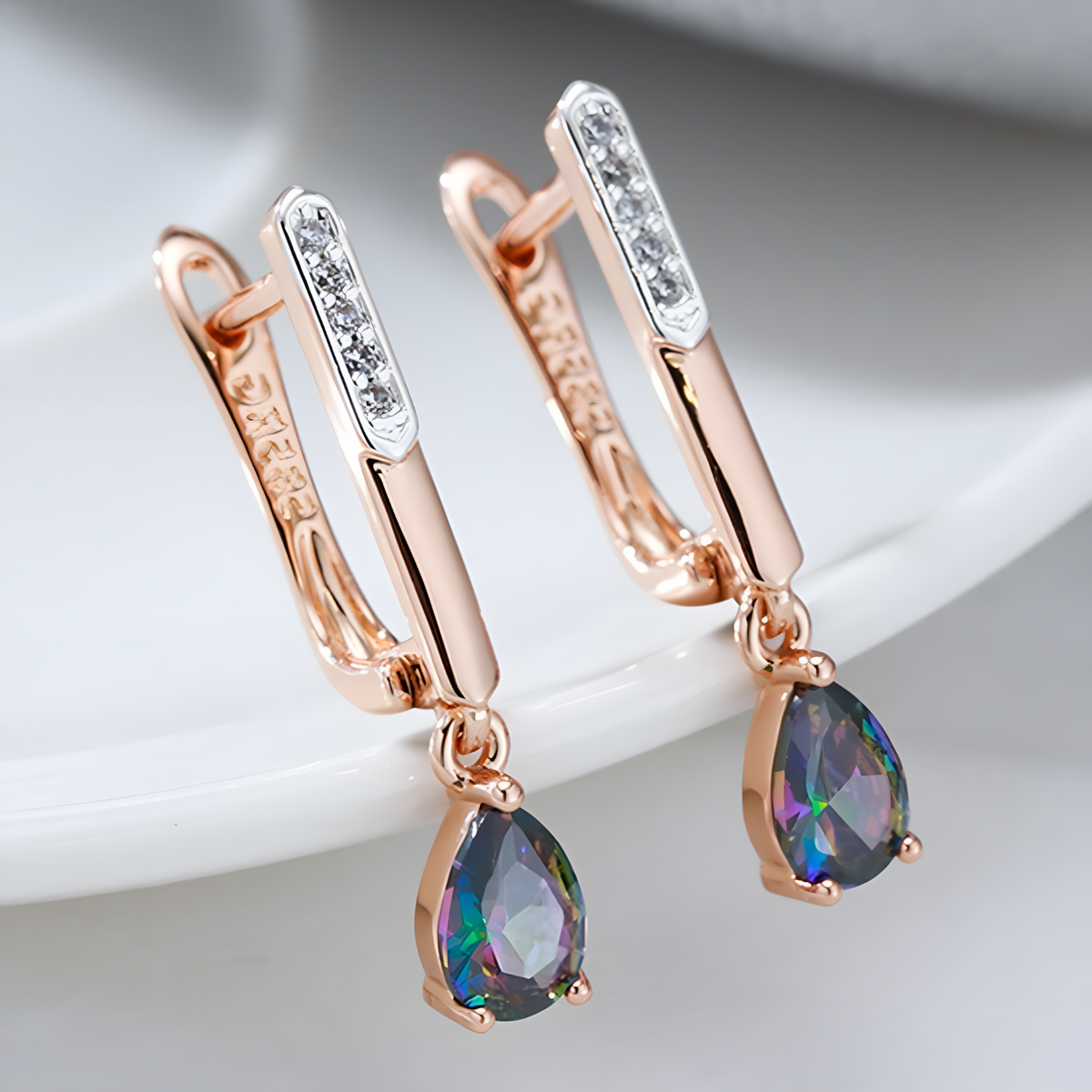 Rose Gold Colour Drop Earrings for Women, Copper Alloy with Silver Colour 1290