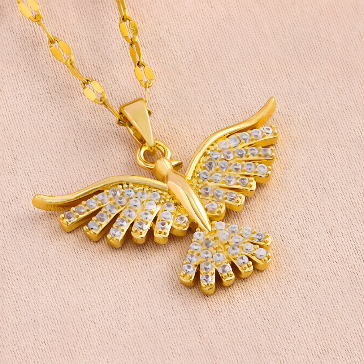 Vintage Phoenix Bird Pendant Necklace Adjustable 40-45CM Chain CZ Crystal 1481
