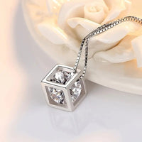 Hollow Cubic Shape Pendant Necklace Inlaid Shiny Zircon Pendant Necklace 71