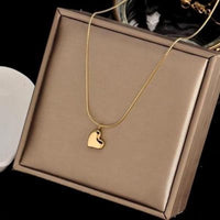 Stainless Steel Love Heart Necklace – Elegant Gold Snake Chain Pendant Women 747